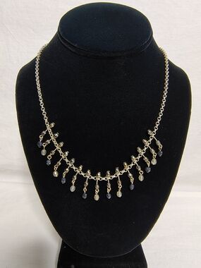 Silver Necklace with Black and Clear Beads